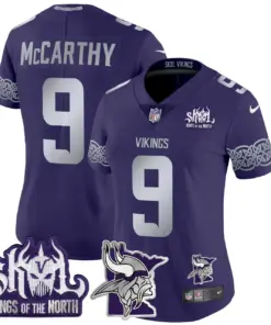 J.J. McCarthy Minnesota Vikings Nike Women's 2024 Winter Warrior Skol Patch Vapor Limited Stitched Jersey - White - Image 9