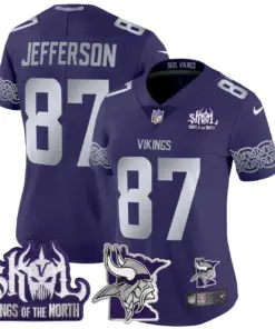 J.J. McCarthy Minnesota Vikings Nike Women's 2024 Winter Warrior Skol Patch Vapor Limited Stitched Jersey - White - Image 15