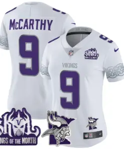 J.J. McCarthy Minnesota Vikings Nike Women's 2024 Winter Warrior Skol Patch Vapor Limited Stitched Jersey - White