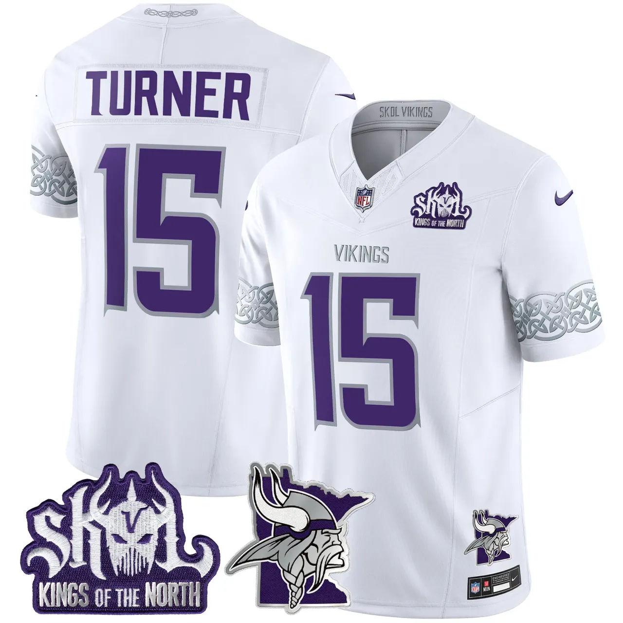 J.J. McCarthy Minnesota Vikings Nike 2024 Winter Warrior Skol Patch Vapor Limited Stitched Jersey V2 - White - Image 3