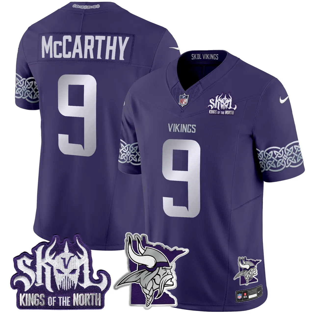 J.J. McCarthy Minnesota Vikings Nike 2024 Winter Warrior Skol Patch Vapor Limited Stitched Jersey V2 - White - Image 9