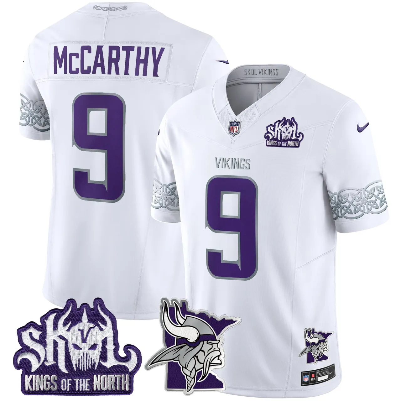 J.J. McCarthy Minnesota Vikings Nike 2024 Winter Warrior Skol Patch Vapor Limited Stitched Jersey V2 - White