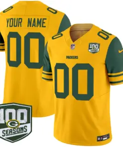 Alternative view of Green Bay Packers Nike Throwback 100th Season Patch Vapor Custom Limited Stitched Jersey - Green