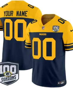 Green Bay Packers Nike Throwback 100th Season Patch Vapor Custom Limited Stitched Jersey - Green - Image 4