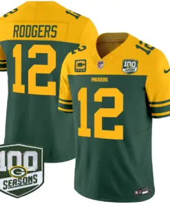 Green Bay Packers Nike Throwback 100th Season Patch Vapor Limited Stitched Jersey - Kelly Green - Image 5