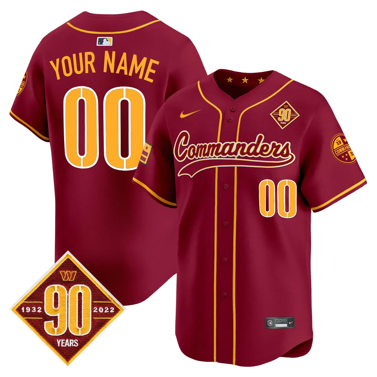 Washington Commanders Nike 90th Anniversary Patch Vapor Premier Custom Limited Stitched Jersey - Maroon - Image 4