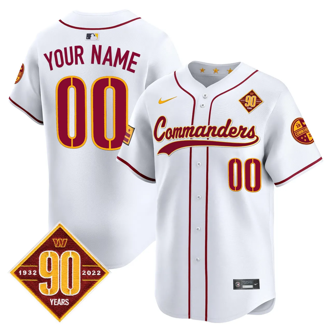 Washington Commanders Nike 90th Anniversary Patch Vapor Premier Custom Limited Stitched Jersey - Maroon - Image 5