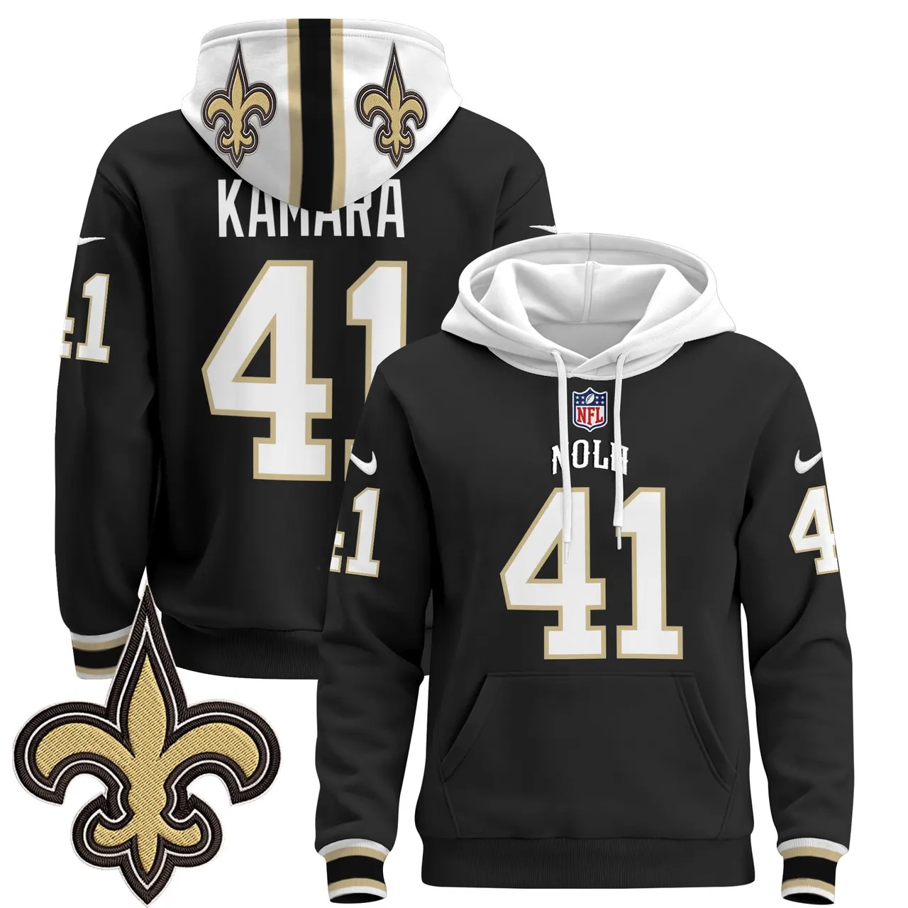 New Orleans Saints Nike 2024 Pullover Hoodie - Black - Image 2