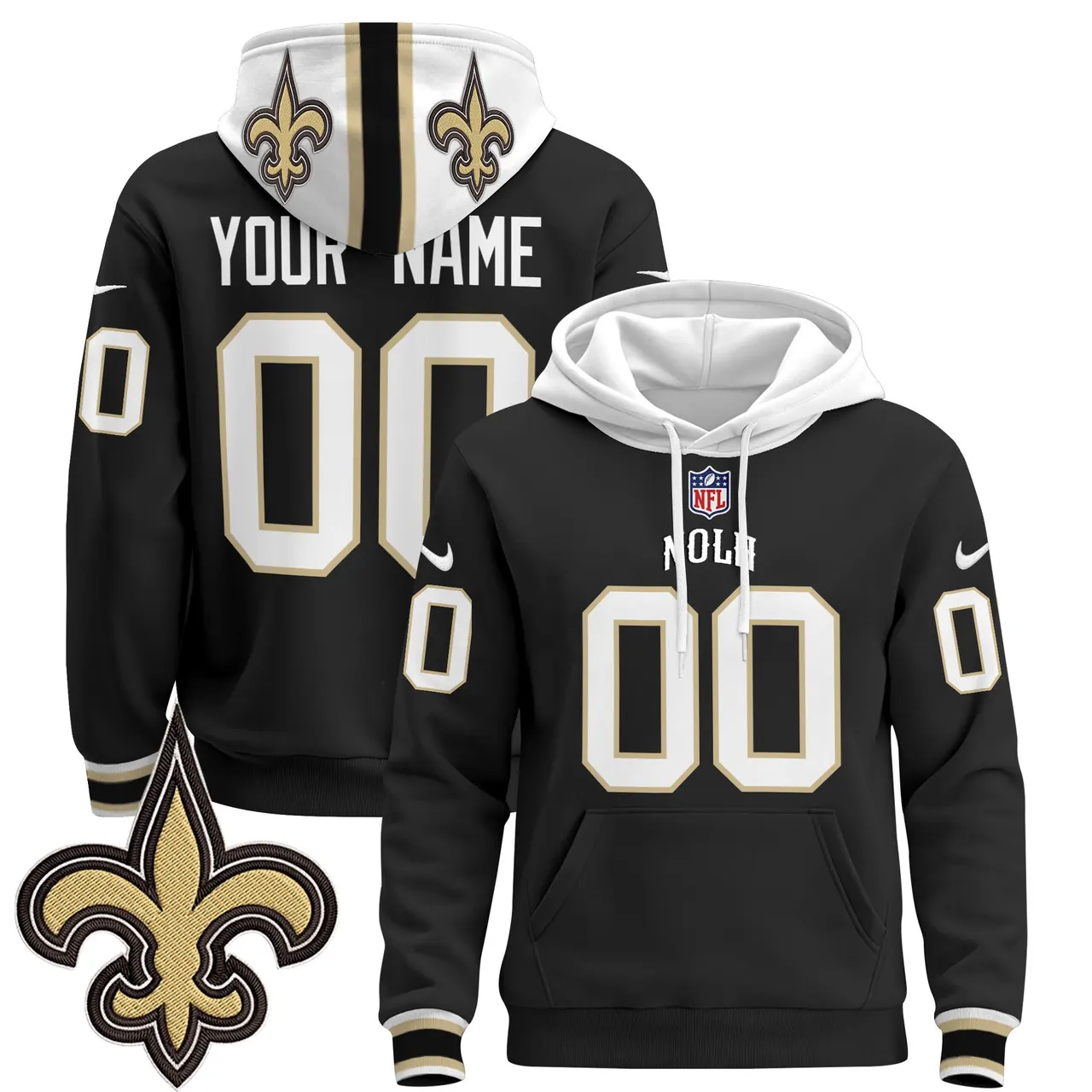 New Orleans Saints Nike 2024 Custom Pullover Hoodie - Black