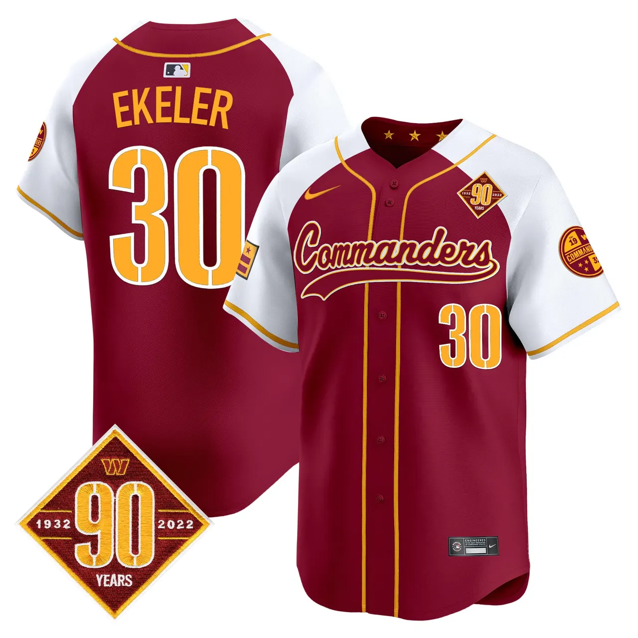 Washington Commanders Nike 90th Anniversary Patch Vapor Premier Limited Stitched Jersey - Maroon - Image 3