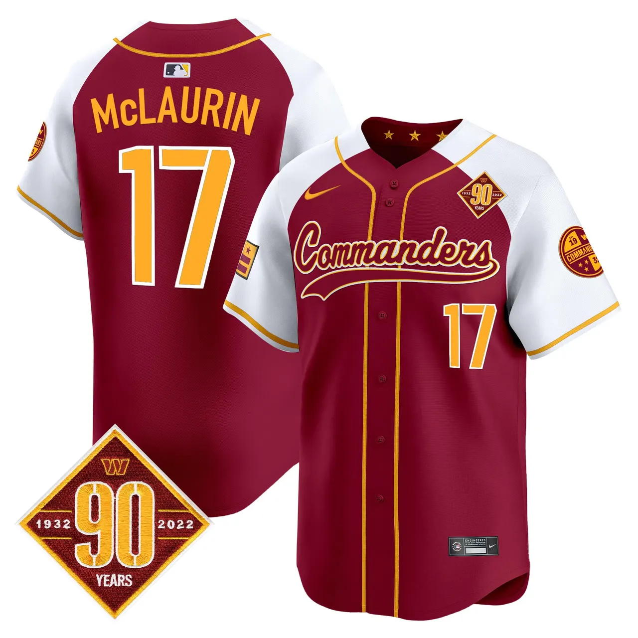Washington Commanders Nike 90th Anniversary Patch Vapor Premier Limited Stitched Jersey - Maroon - Image 5