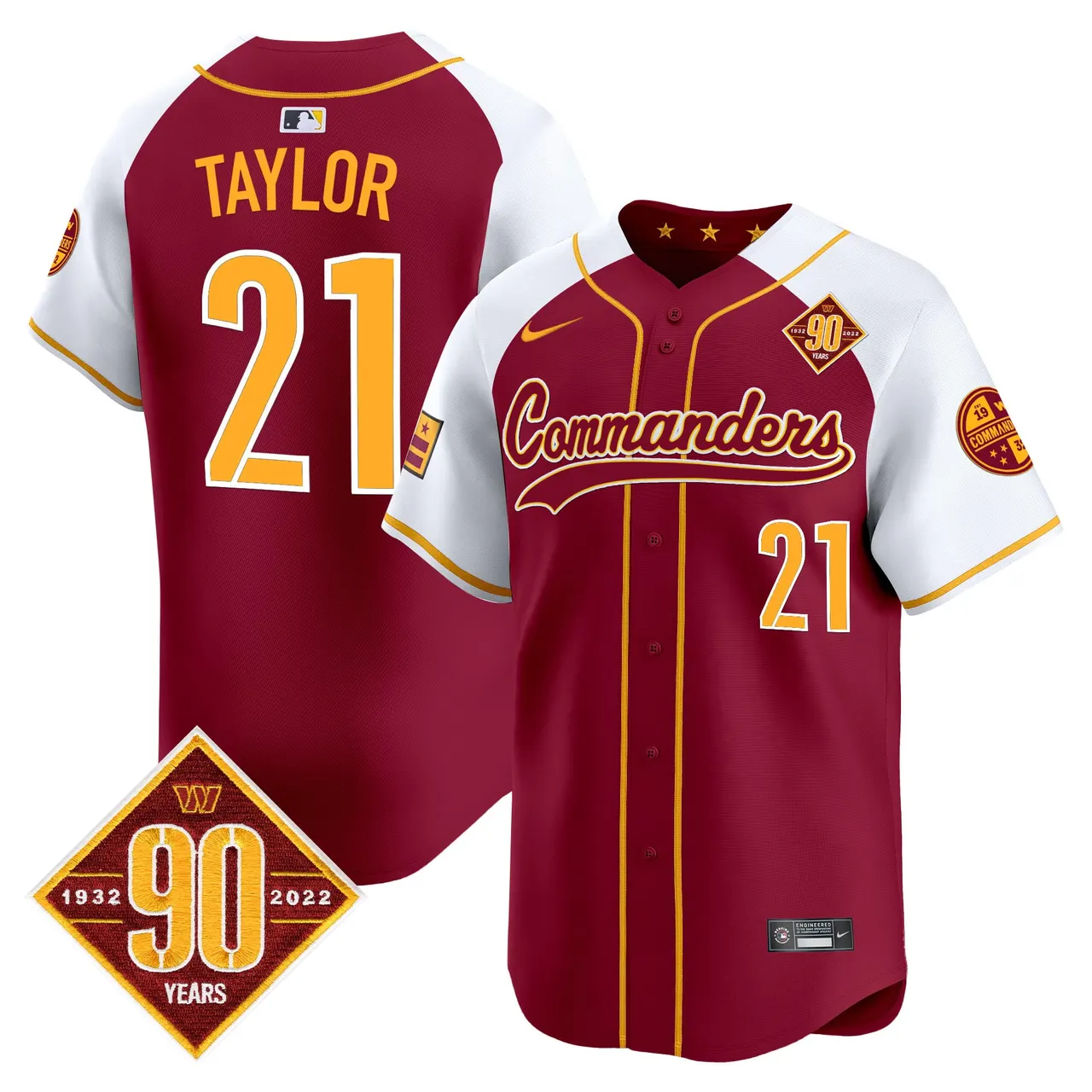 Washington Commanders Nike 90th Anniversary Patch Vapor Premier Limited Stitched Jersey - Maroon - Image 6