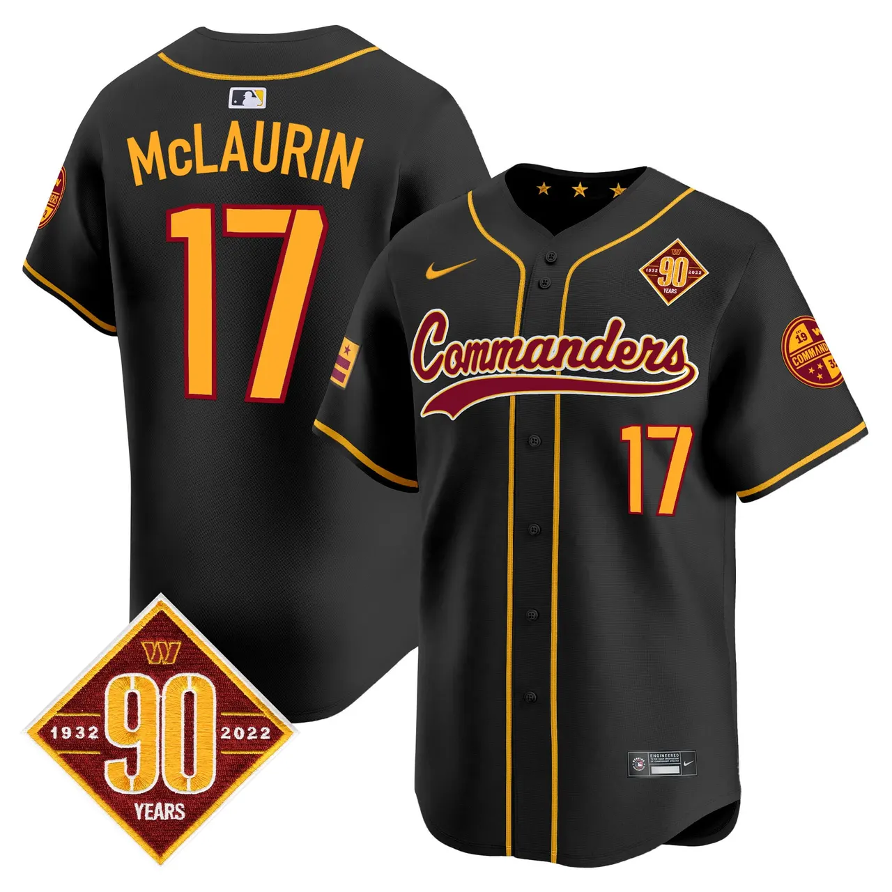 Washington Commanders Nike 90th Anniversary Patch Vapor Premier Limited Stitched Jersey - Maroon - Image 21