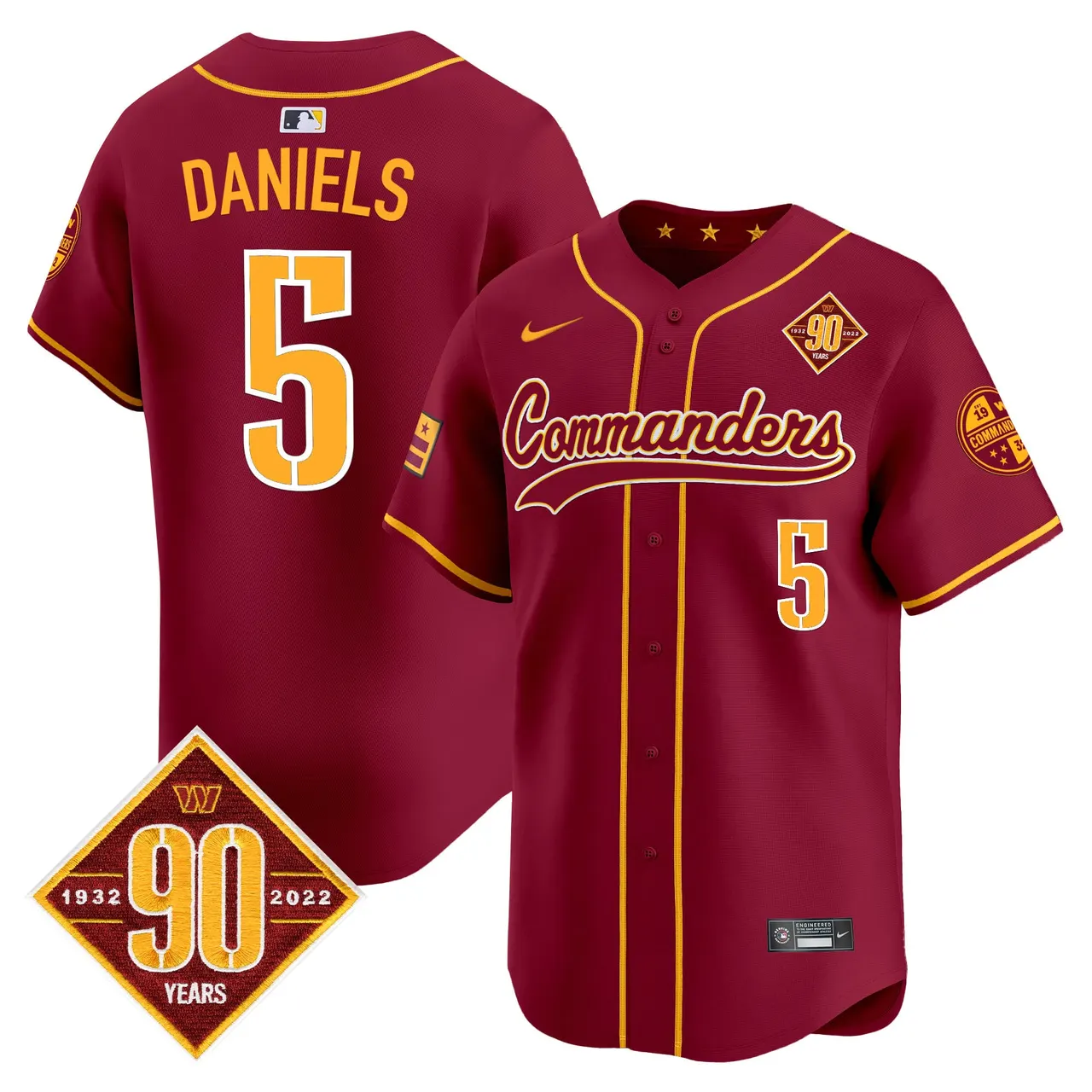 Washington Commanders Nike 90th Anniversary Patch Vapor Premier Limited Stitched Jersey - Maroon - Image 25