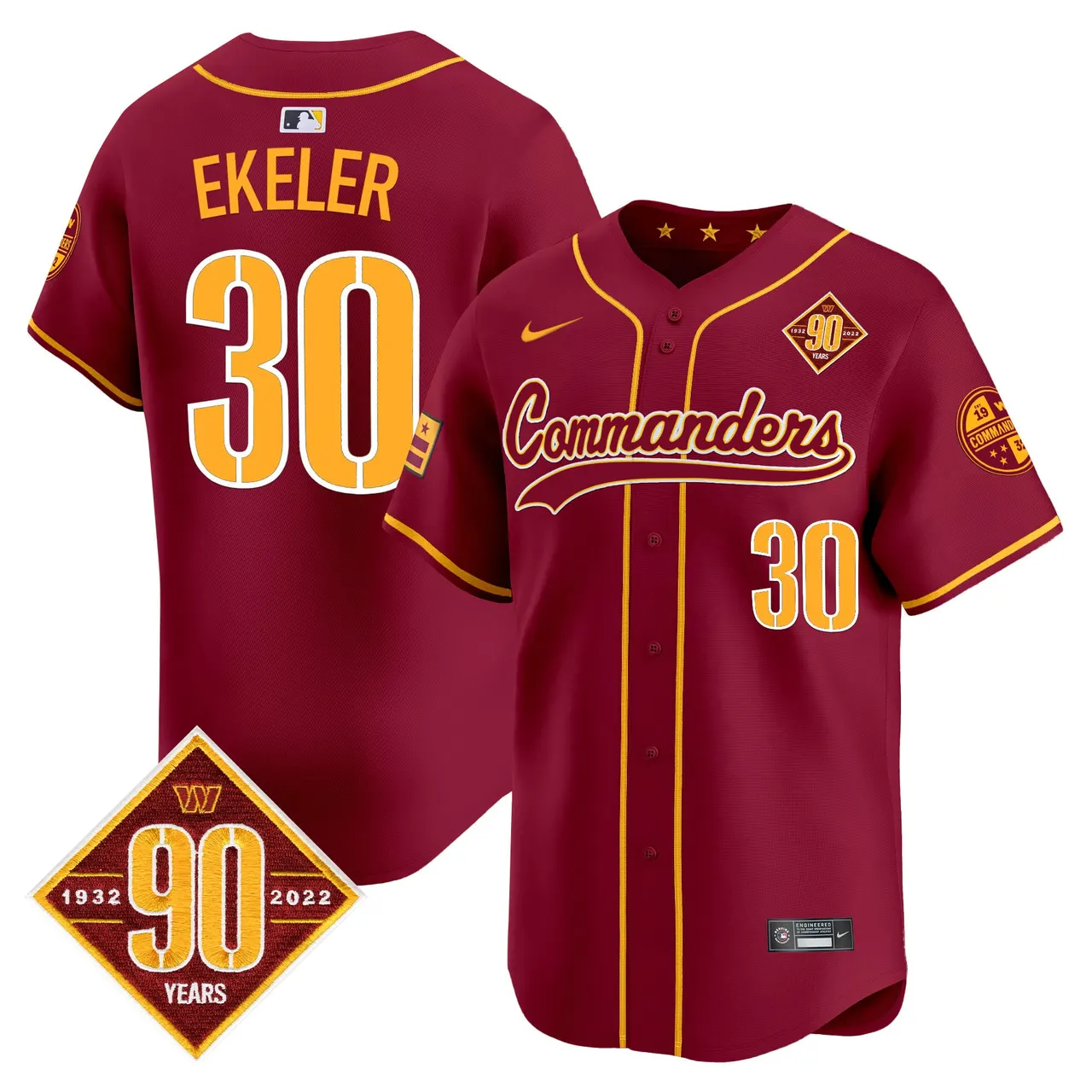 Washington Commanders Nike 90th Anniversary Patch Vapor Premier Limited Stitched Jersey - Maroon - Image 27