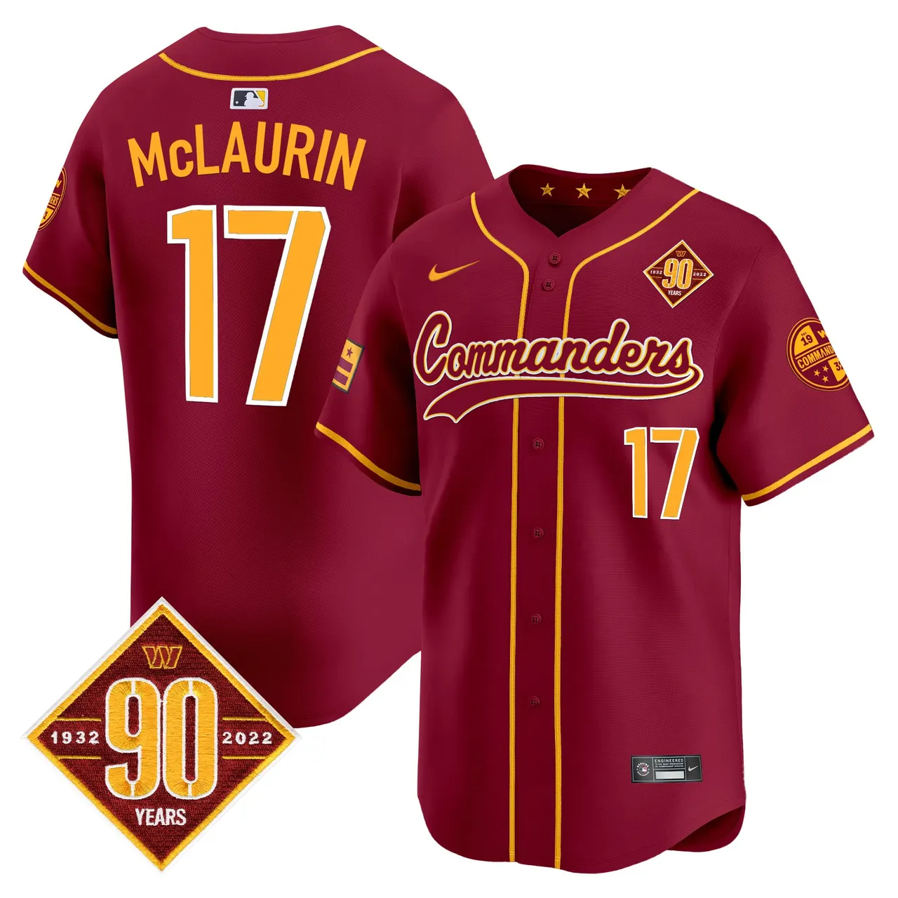 Washington Commanders Nike 90th Anniversary Patch Vapor Premier Limited Stitched Jersey - Maroon - Image 29