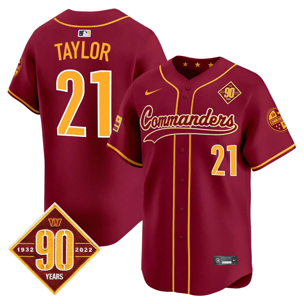 Washington Commanders Nike 90th Anniversary Patch Vapor Premier Limited Stitched Jersey - Maroon - Image 30