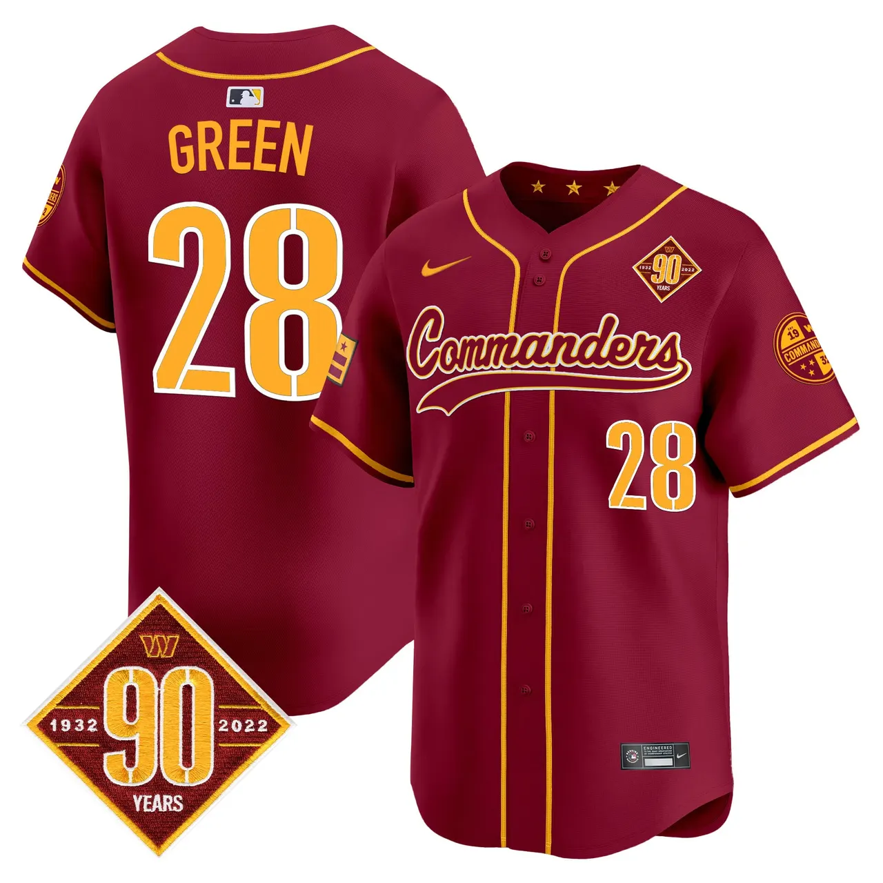 Washington Commanders Nike 90th Anniversary Patch Vapor Premier Limited Stitched Jersey - Maroon - Image 31