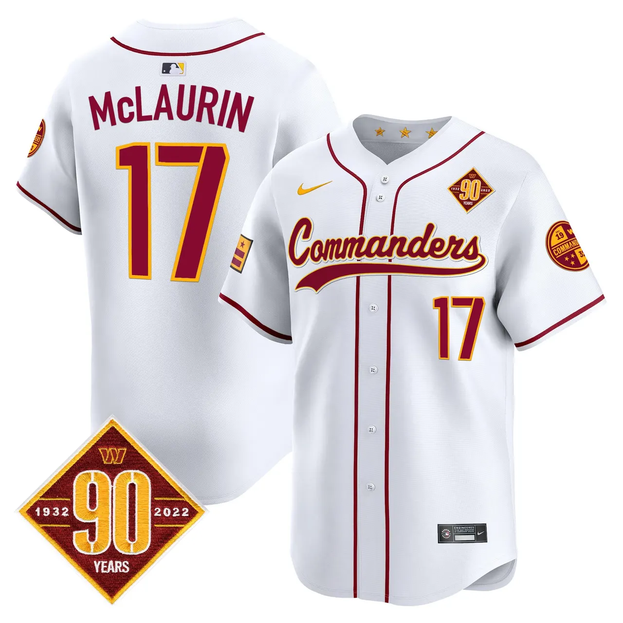 Washington Commanders Nike 90th Anniversary Patch Vapor Premier Limited Stitched Jersey - Maroon - Image 37