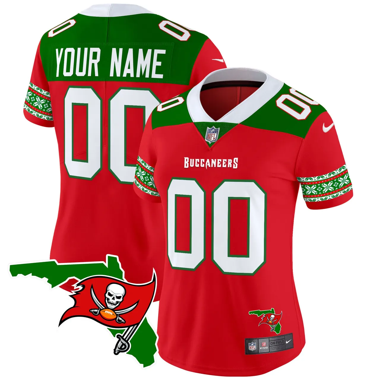Tampa Bay Buccaneers Nike 2024 Christmas Vapor Custom Limited Stitched Jersey - Red - Image 3