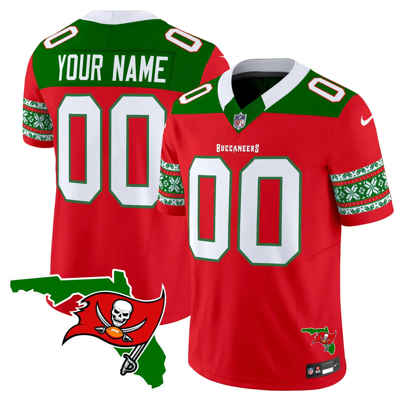 Tampa Bay Buccaneers Nike 2024 Christmas Vapor Custom Limited Stitched Jersey - Red