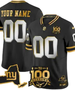 New York Giants Nike 100th Season State Patch Gold Vapor Custom Limited Stitched Jersey - Black - Image 4