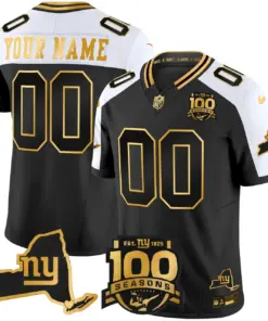 New York Giants Nike 100th Season State Patch Gold Vapor Custom Limited Stitched Jersey - Black