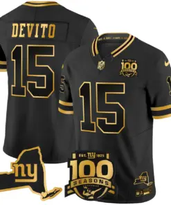 New York Giants Nike 100th Season State Patch Gold Vapor Limited Stitched Jersey - Black - Image 15