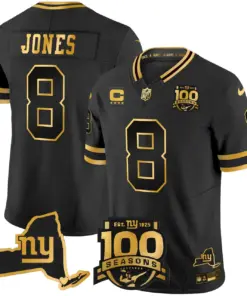 New York Giants Nike 100th Season State Patch Gold Vapor Limited Stitched Jersey - Black - Image 16