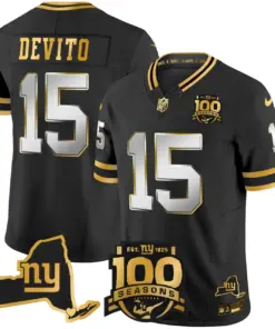 New York Giants Nike 100th Season State Patch Gold Vapor Limited Stitched Jersey - Black - Image 22