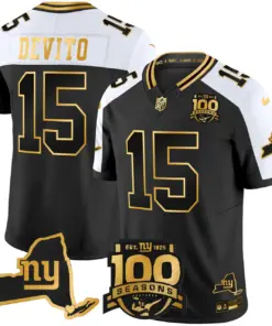 New York Giants Nike 100th Season State Patch Gold Vapor Limited Stitched Jersey - Black
