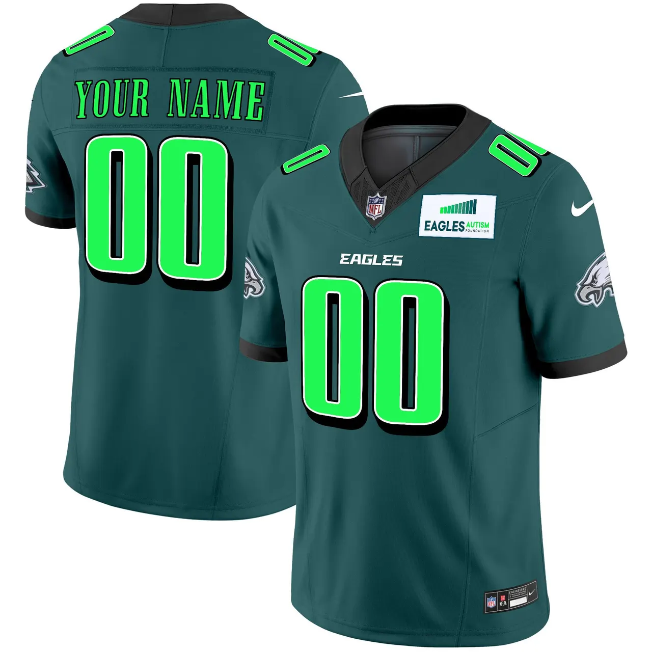 Philadelphia Eagles Nike Autism Foundation Patch Vapor Custom Limited Stitched Jersey - Midnight Green