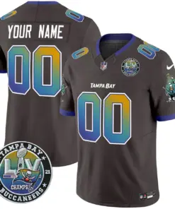 Tampa Bay Buccaneers Nike Super Bowl LIV Patch Tampa City Vapor Custom Limited Stitched Jersey - Black - Image 4