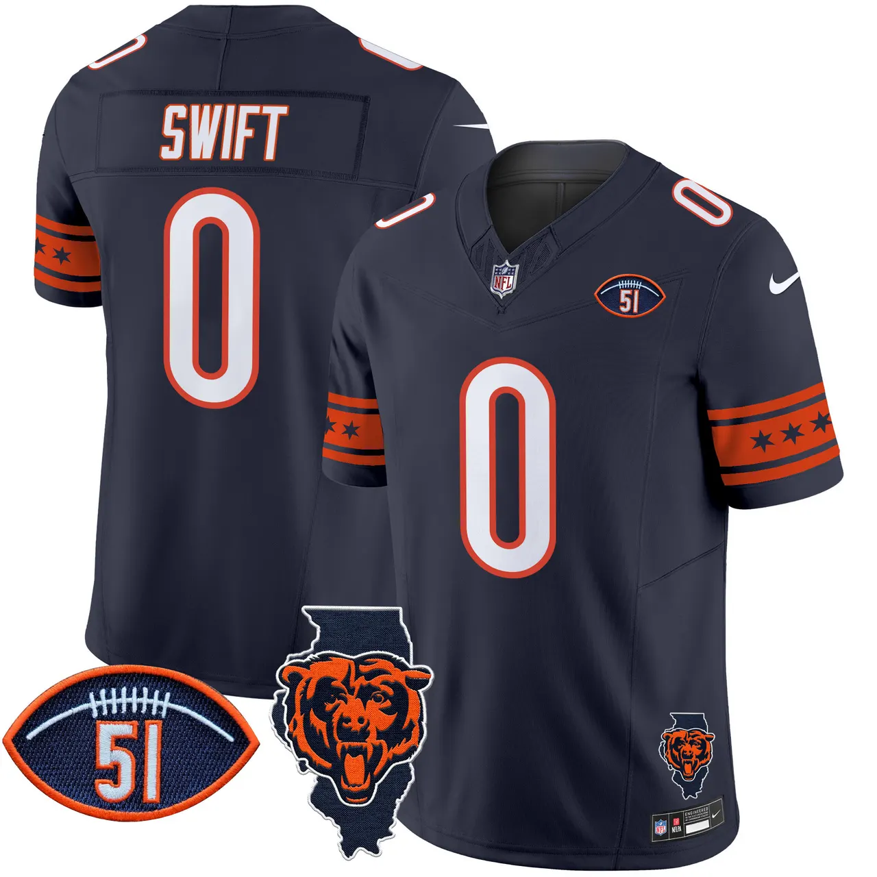 Caleb Williams Chicago Bears Nike Illinois & Dick Butkus Patch Vapor Limited Stitched Jersey - Navy - Image 2
