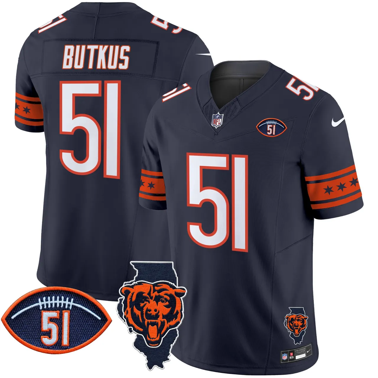Caleb Williams Chicago Bears Nike Illinois & Dick Butkus Patch Vapor Limited Stitched Jersey - Navy - Image 3