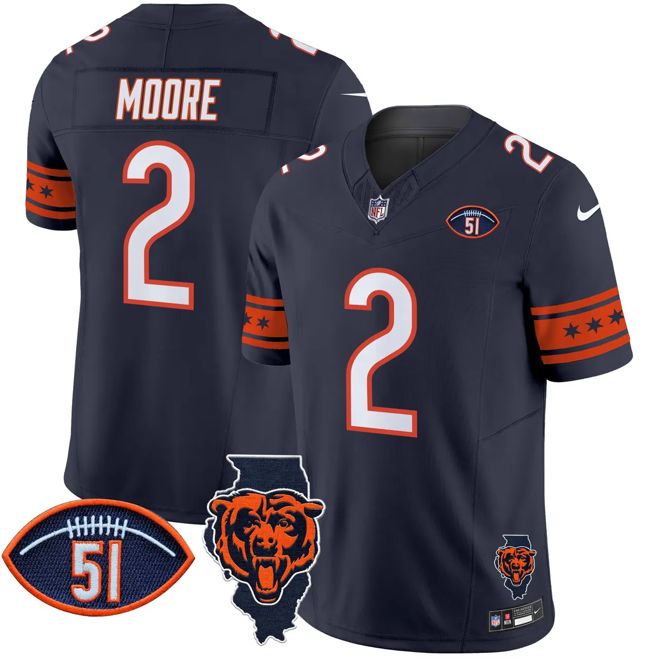 Caleb Williams Chicago Bears Nike Illinois & Dick Butkus Patch Vapor Limited Stitched Jersey - Navy - Image 5