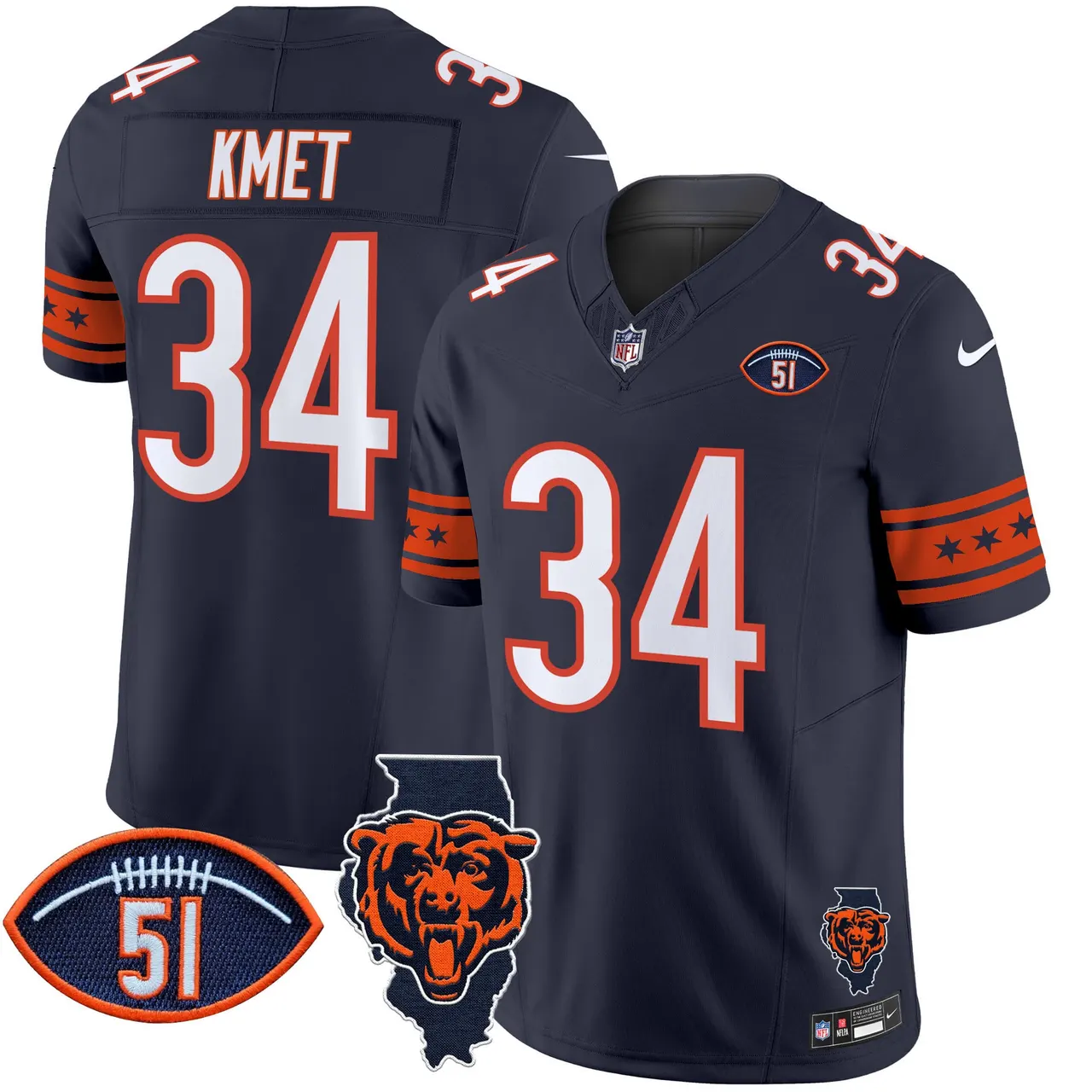 Caleb Williams Chicago Bears Nike Illinois & Dick Butkus Patch Vapor Limited Stitched Jersey - Navy - Image 7