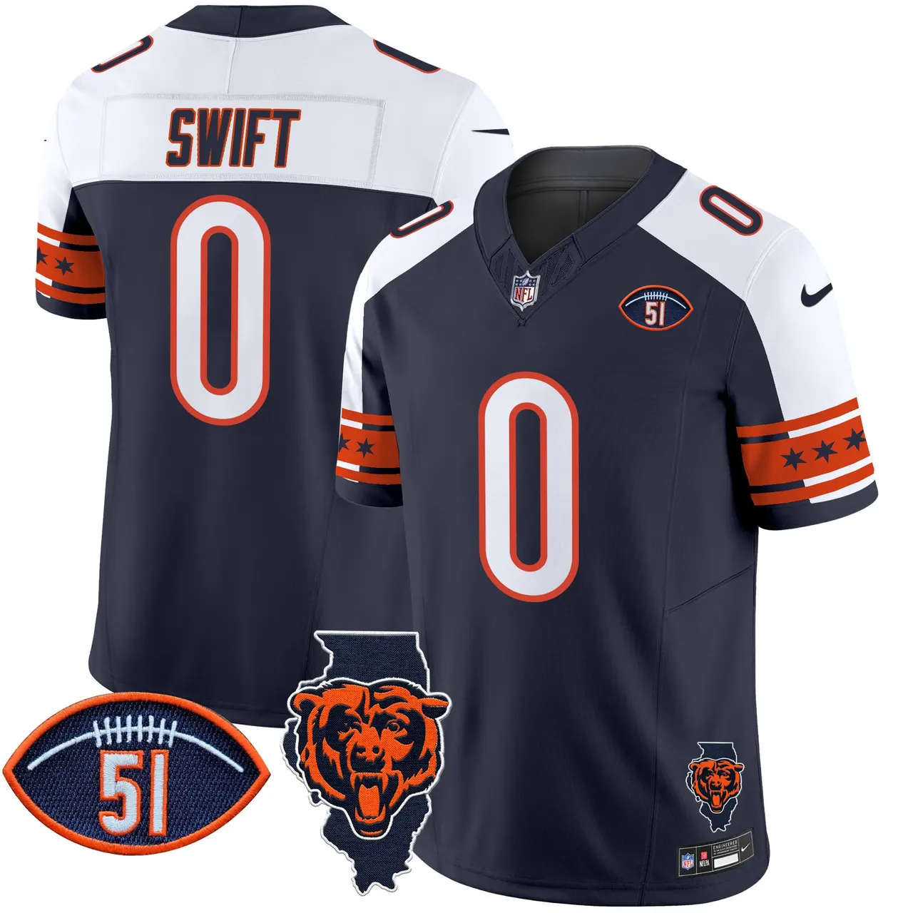 Caleb Williams Chicago Bears Nike Illinois & Dick Butkus Patch Vapor Limited Stitched Jersey - Navy - Image 23