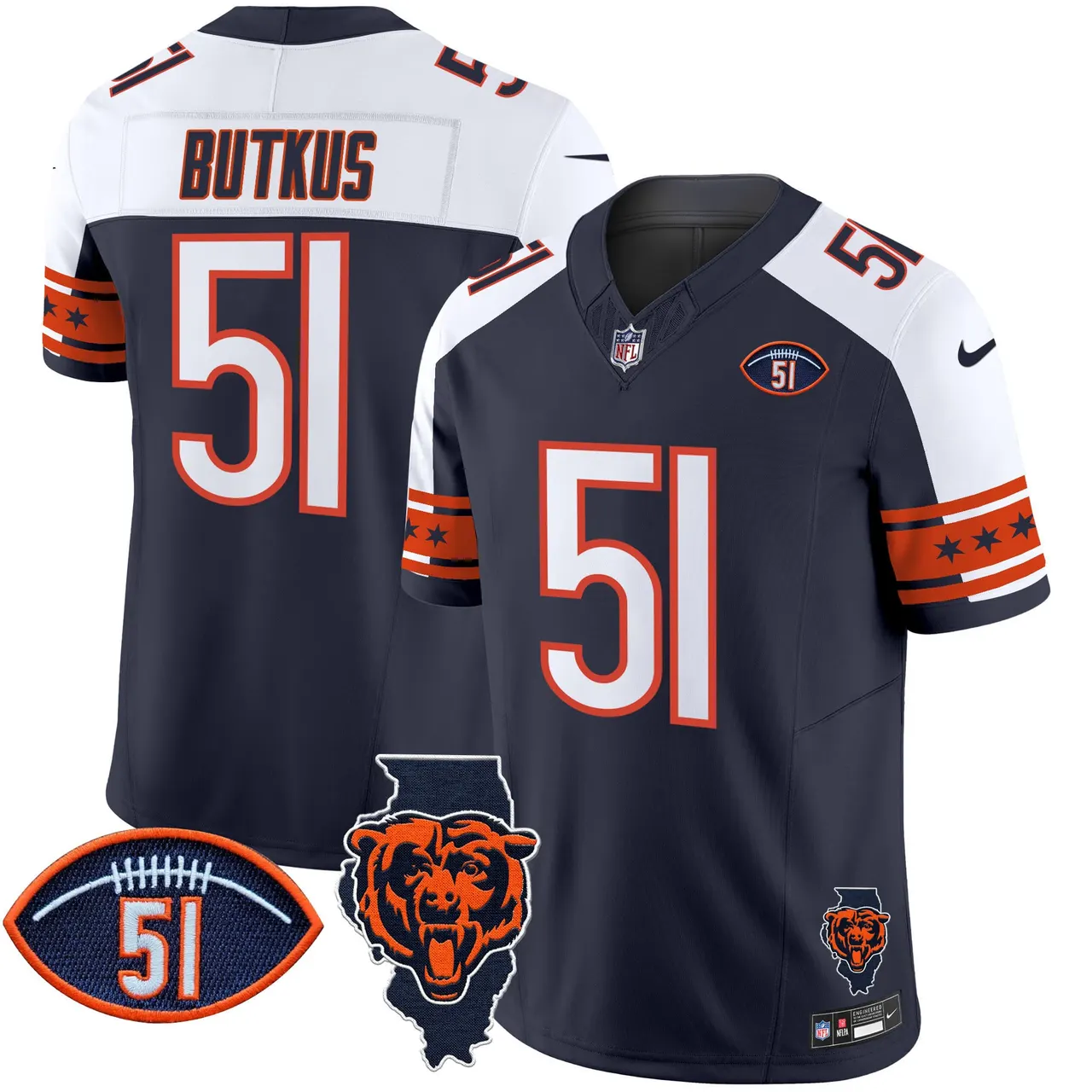 Caleb Williams Chicago Bears Nike Illinois & Dick Butkus Patch Vapor Limited Stitched Jersey - Navy - Image 24