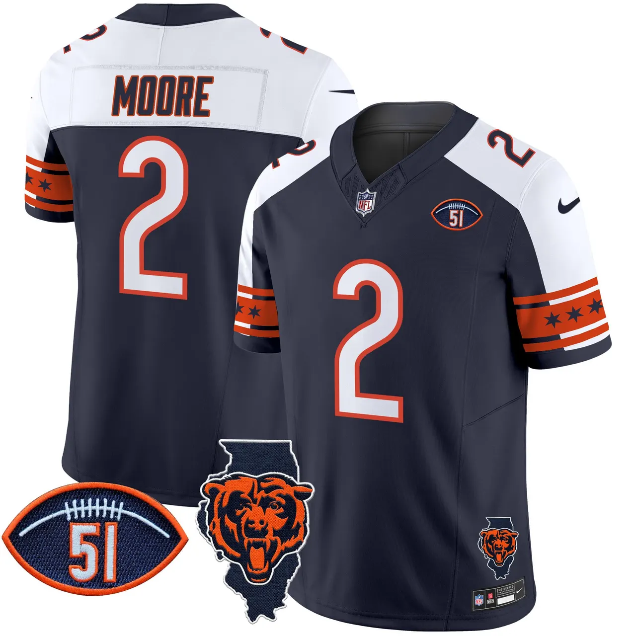 Caleb Williams Chicago Bears Nike Illinois & Dick Butkus Patch Vapor Limited Stitched Jersey - Navy - Image 26