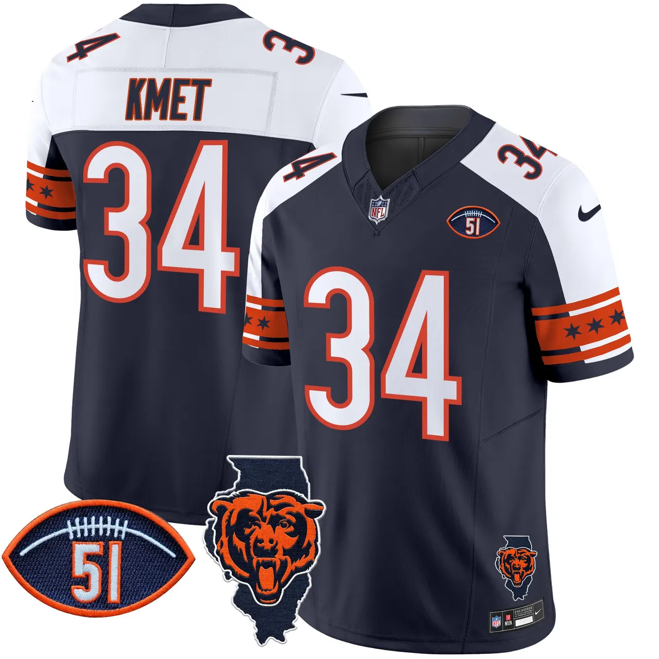 Caleb Williams Chicago Bears Nike Illinois & Dick Butkus Patch Vapor Limited Stitched Jersey - Navy - Image 28