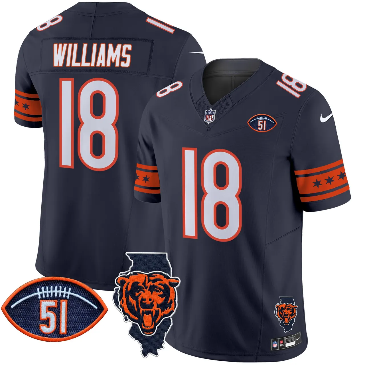 Caleb Williams Chicago Bears Nike Illinois & Dick Butkus Patch Vapor Limited Stitched Jersey - Navy