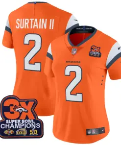 Alternative view of Denver Broncos Nike Women's 3-Time Champions Patch Vapor Limited Stitched Jersey All Stitched - Orange