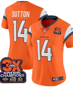 Denver Broncos Nike Women's 3-Time Champions Patch Vapor Limited Stitched Jersey All Stitched - Orange - Image 3