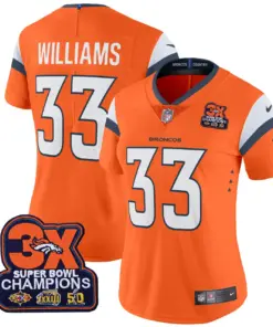 Denver Broncos Nike Women's 3-Time Champions Patch Vapor Limited Stitched Jersey All Stitched - Orange - Image 4