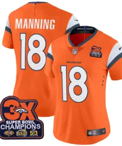 Denver Broncos Nike Women's 3-Time Champions Patch Vapor Limited Stitched Jersey All Stitched - Orange - Image 5