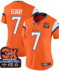 Denver Broncos Nike Women's 3-Time Champions Patch Vapor Limited Stitched Jersey All Stitched - Orange - Image 6