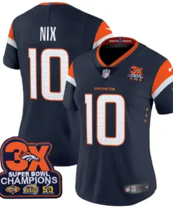 Denver Broncos Nike Women's 3-Time Champions Patch Vapor Limited Stitched Jersey All Stitched - Orange - Image 15
