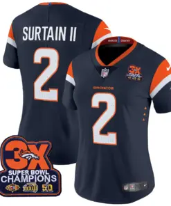 Denver Broncos Nike Women's 3-Time Champions Patch Vapor Limited Stitched Jersey All Stitched - Orange - Image 16