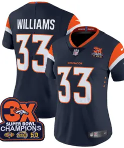 Denver Broncos Nike Women's 3-Time Champions Patch Vapor Limited Stitched Jersey All Stitched - Orange - Image 18